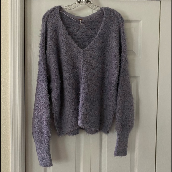Free People women’s size small Icing Falling Star Pullover Purple Fuzzy Sweater - Picture 2 of 16